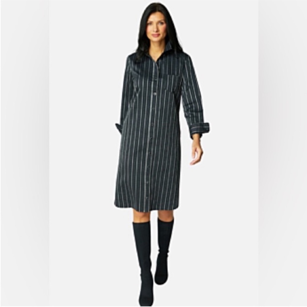 a new day Long Sleeve Black and White Striped Shirt Dress Midi Sz L NWT